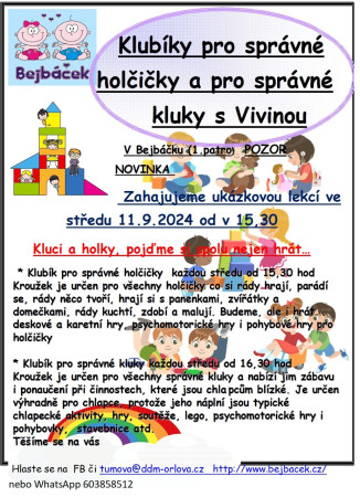 Klubíky pro správné holčičky a pro správné kluky s Vivinou